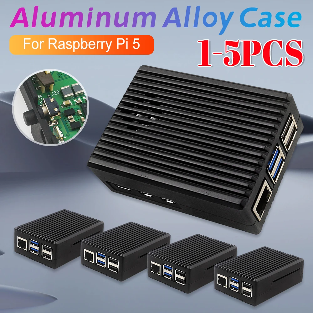 Boîtier en métal avec boîtier de refroidissement actif Pi 5 avec boîtier de ventilateur de dissipateur thermique ventilateur de refroidissement coque en métal boîtier de refroidissement adapté pour Raspberry Pi 5