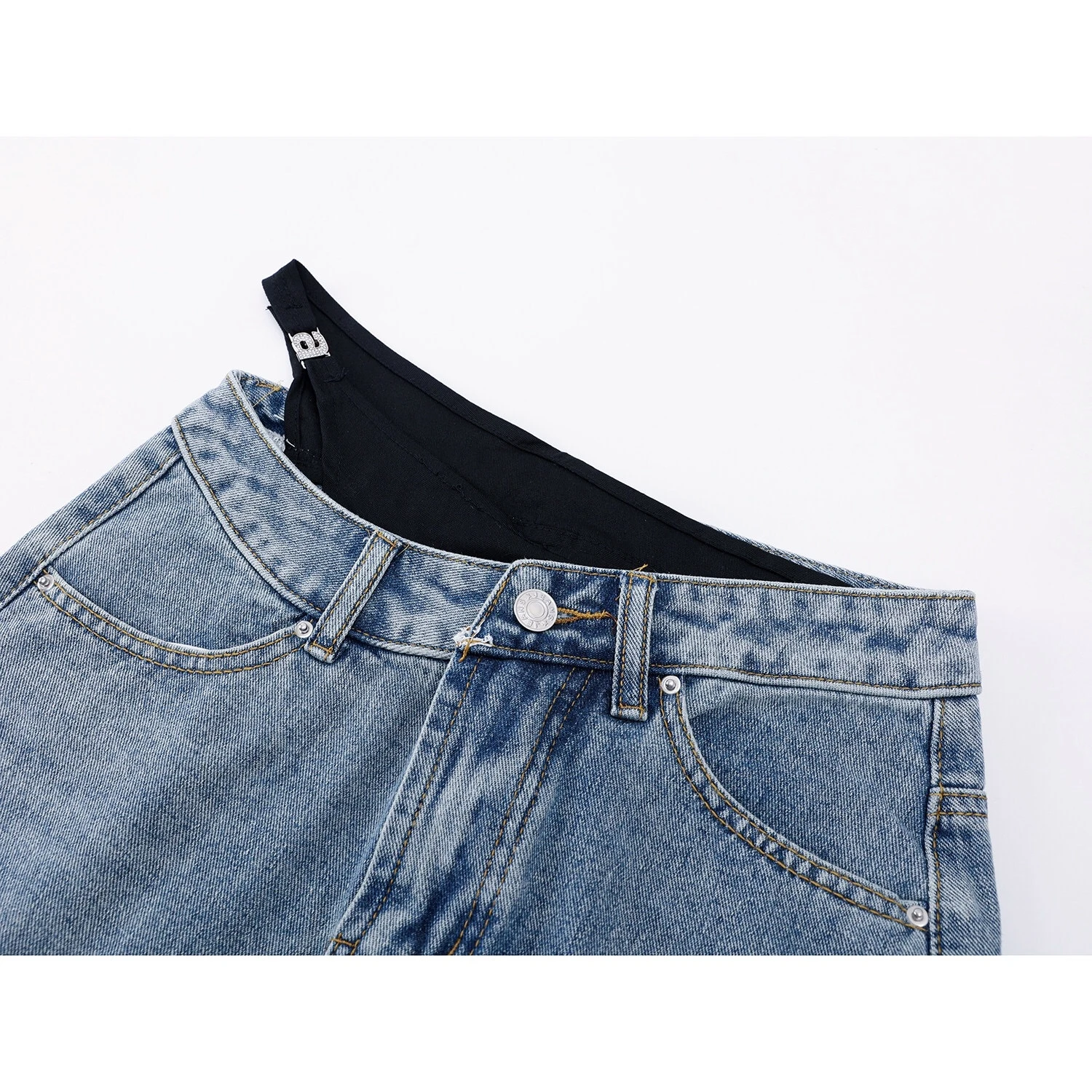 Y2k Retro Sexy Hot Girl Fake Two-Piece Spliced Vintage Blue Denim Skirt Women American New Tendy Fashion High Waist Slim Skirts