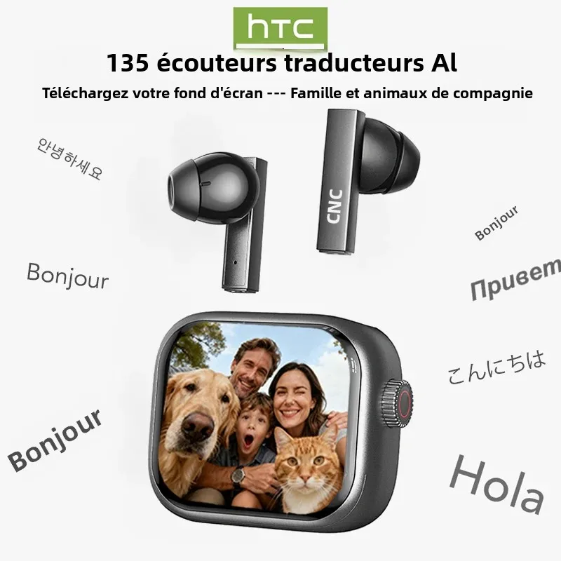 【Papier peint personnalisé】 écouteurs HTC NE40 Bluetooth V6 TWS sport traducteur AI écouteurs réduction du bruit casque sans fil avec micro
