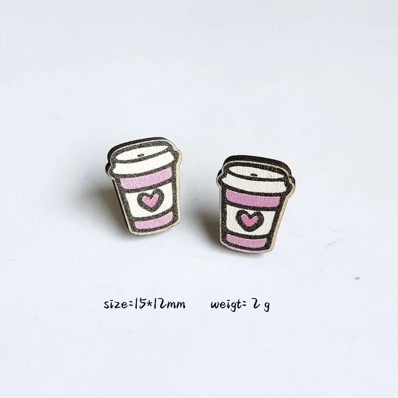 Irregular Wood Geometric Stud Earring For Women Teacher Apple Rule Coffee DIY Earrings Jewelry Gifts Accessories Findings