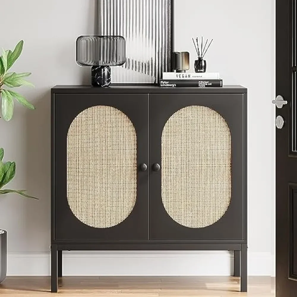 Buffet cabinet, rattan storage cabinet with doors and shelves, key cabinet tableware cabinet, wooden control console cabinet