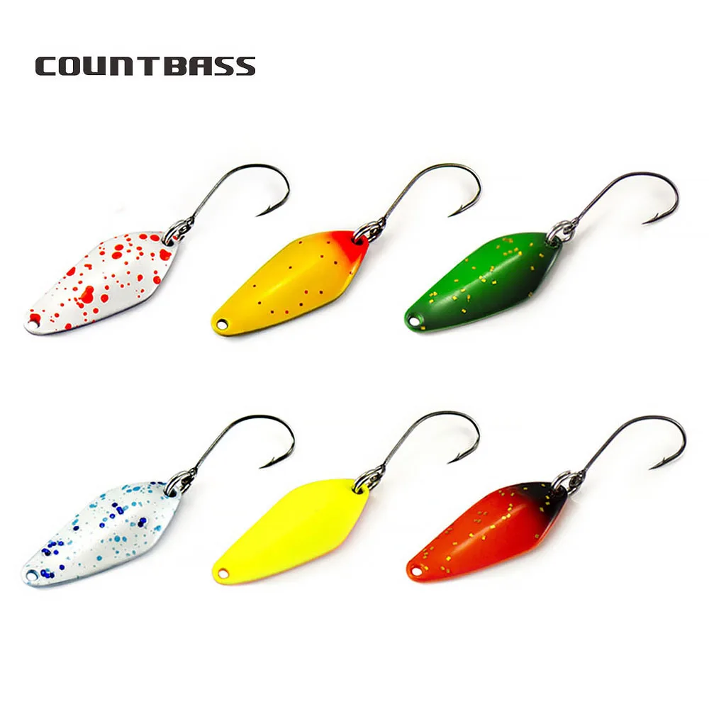 COUNTBASS 6PCS Trout Fishing Spoons Size 31x13mm, 2.4g 3/32oz Casting Metal Lure for Salmon Pike Bass