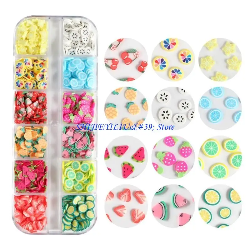 

E21F 12 сеток/коробка, фруктовые бусины из мягкой глины, фрукты, принадлежности для дизайна ногтей, слизь, полимерные для из