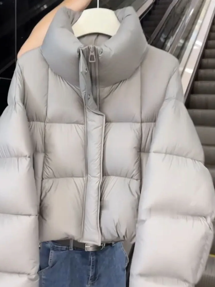 Korean Sle ey ort Thiened Women's down Jaet Winter Warm Outerwear Bread Commute Sle Polyester Fiber