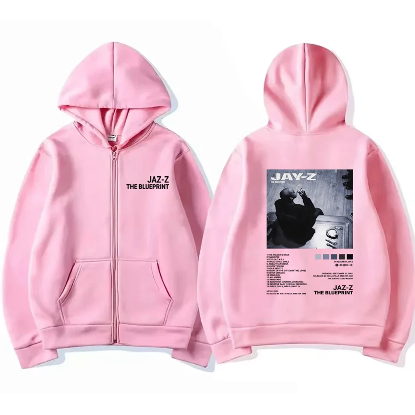 Diskon besar Jay-z Hip Hop Album grafis Zip-up Hoodie mantel Unisex vintage kasual streetwear Pria Wanita bulu hitam jaket ritsleting