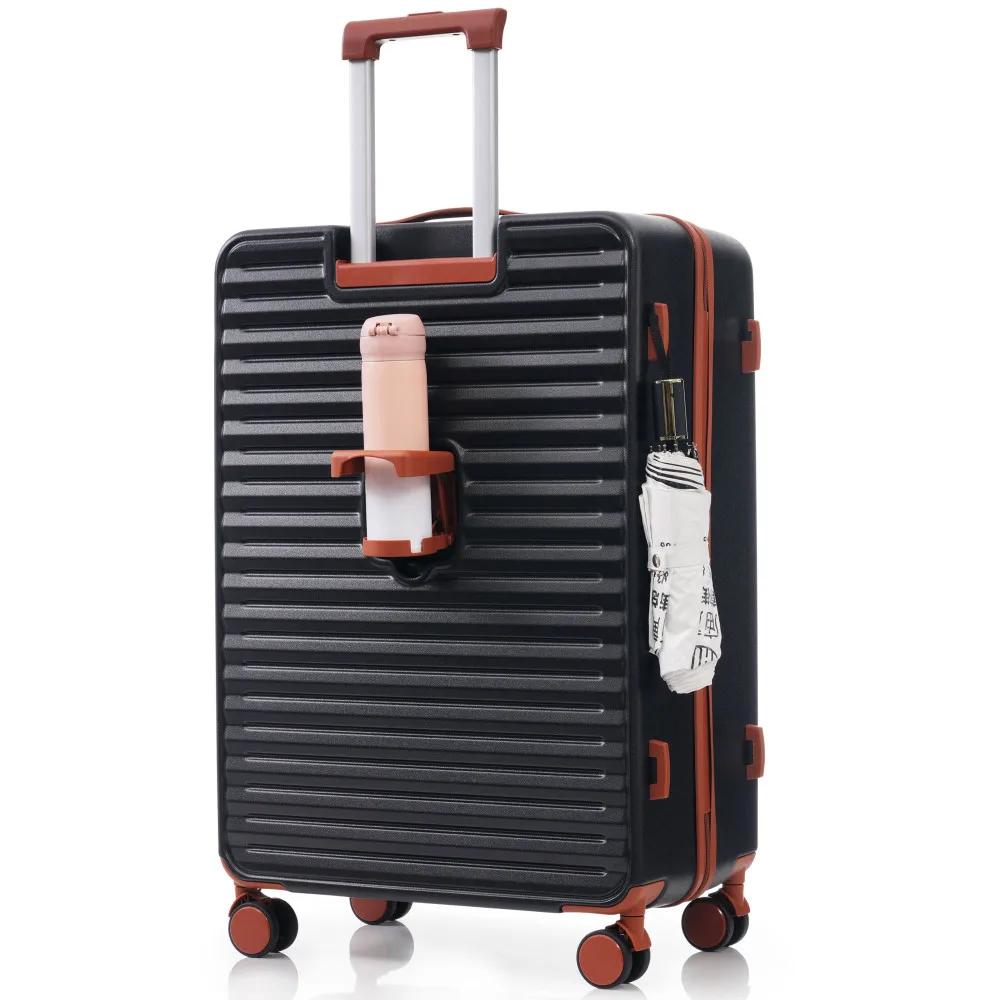 3-teiliges Gepäck-Set, 20" 24" 28" Hartschalen-Gepäckset mit Vordertasche mit TSA-Loc, USB, Universalrad, Getränkehalter, Schwarz