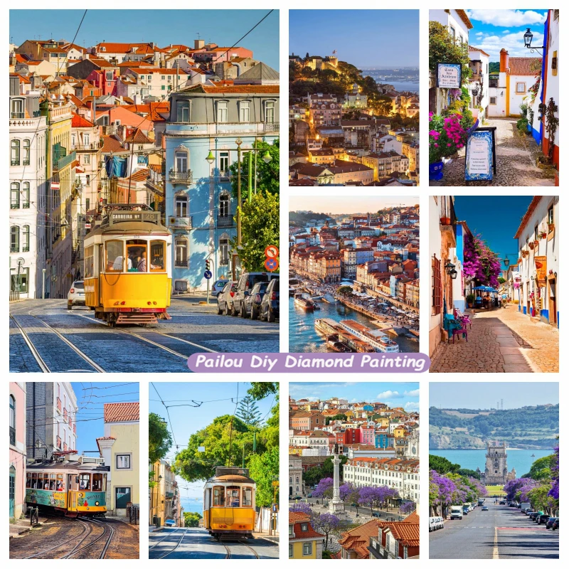 Lissabon Trams Landschaft 5D Diamant Malerei Kits voller Quadrat Bohrer Portugal Stadtbild Wand Kunst Mosaik Kreuzstich Zimmer Dekor