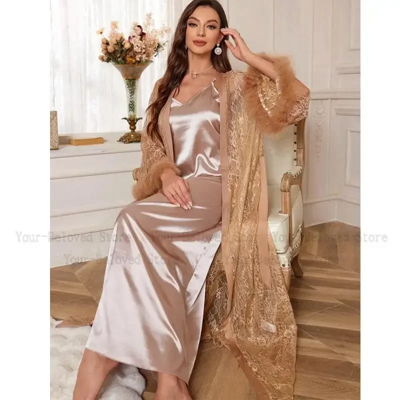 

Сексуальное сетчатое кружевное кимоно с цветочным принтом, роскошное вечернее ночное платье, комплект, женский длинный халат, интимное белье, атласная одежда для сна