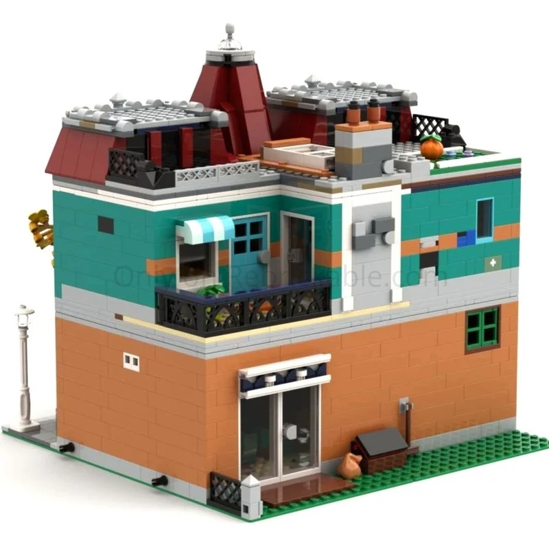 Blocs de construction MOC-244441 Villa Street View, série de paysage de rue moderne, blocs de construction modulaires de rêve, jouets créatifs, 2122 pièces