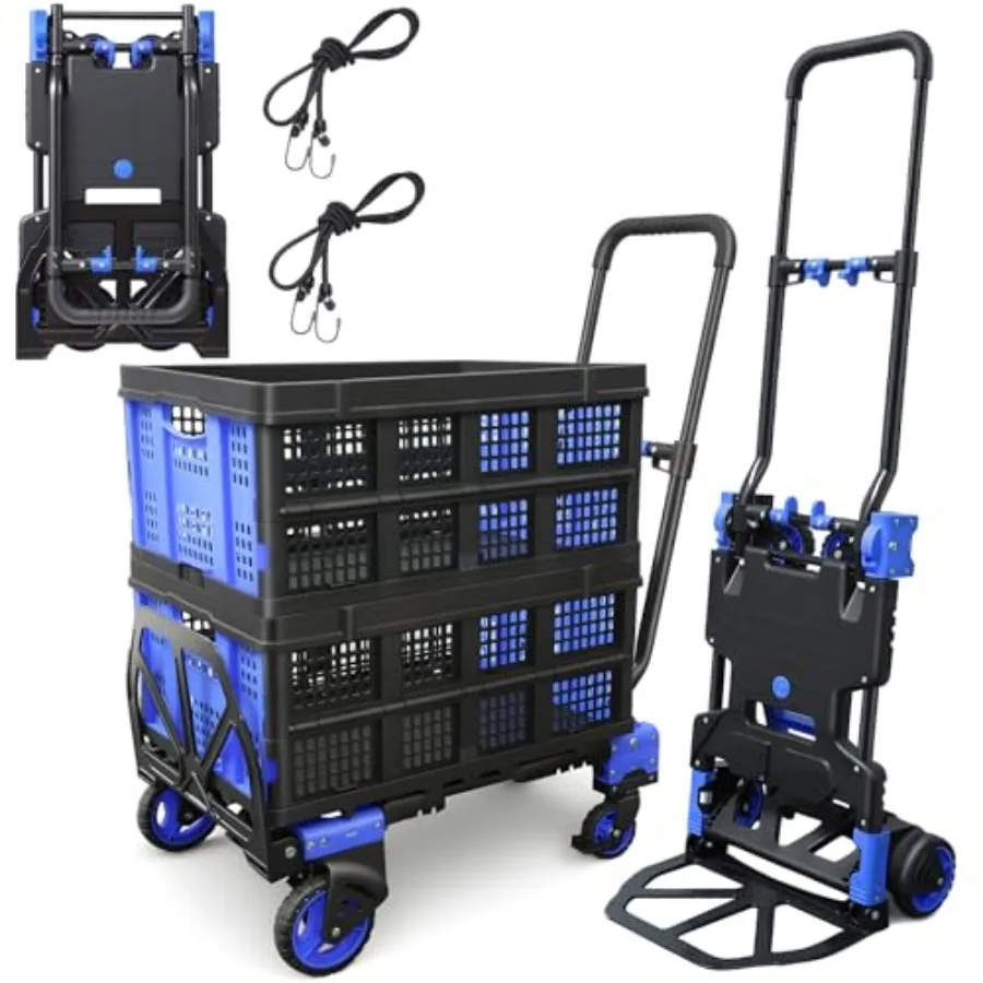 

2 in 1 Folding Hand Truck with 2 Folding Baskets 330lbs Ccity Heavy Duty Telescoping Handle Rubber Wheels Portable Dolly Cart w