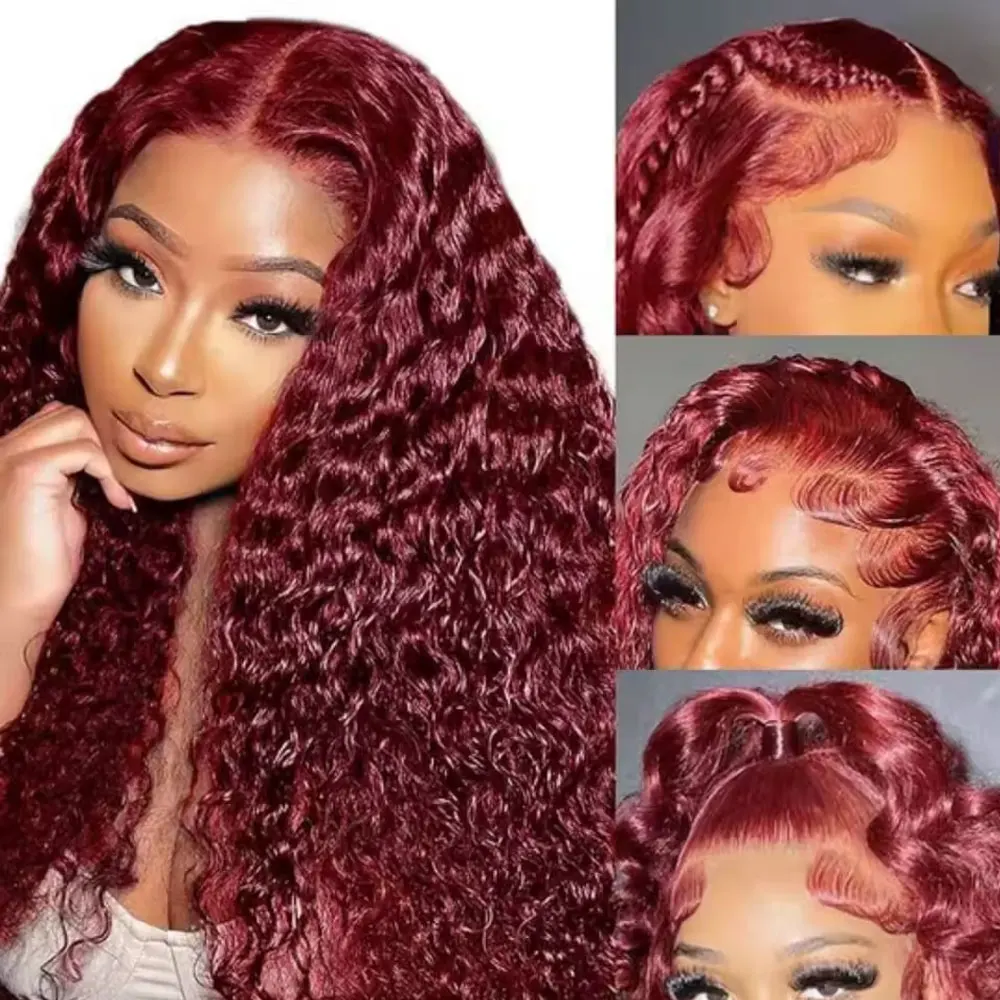 13x4 HD Lace Front Perücke für Frauen 99J Body Wave Lockiges Echthaar 34 Zoll Extra Langer Stil mit Passenden Baby Hair Strähnen Weich Natürlich Aussehend