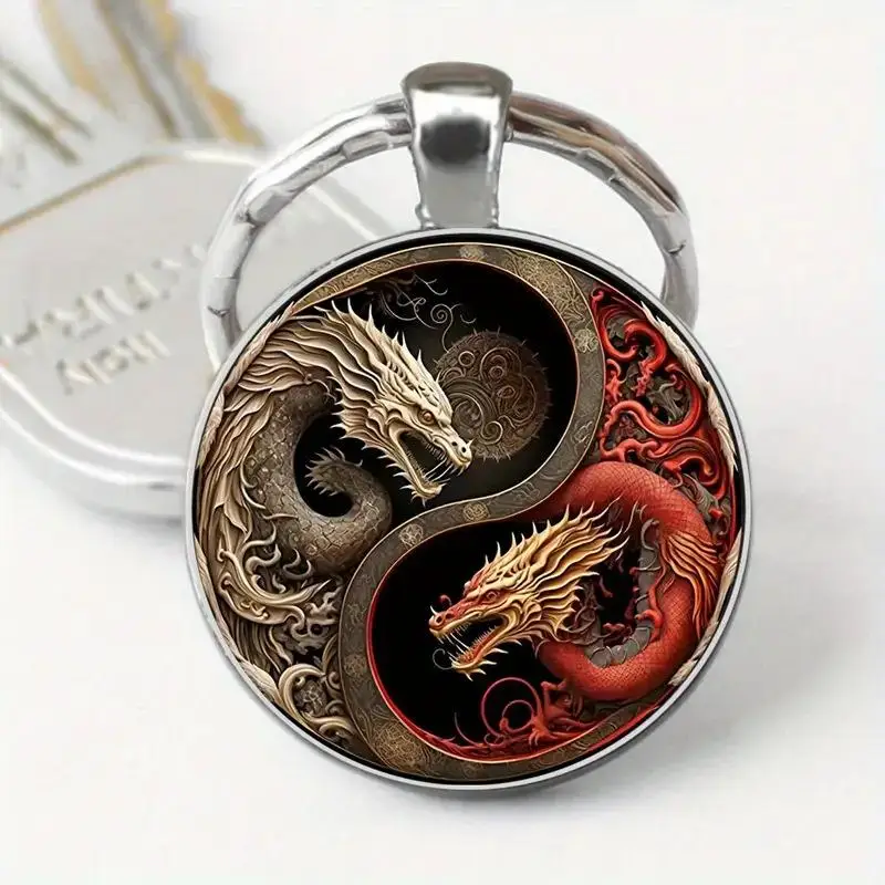 Yin-Yang-Drachen-Schlüsselanhänger, modischer Anhänger aus Legierung, schwarz-weißes Drachen-Design, perfekt für Taschen, Rucksäcke und einzigartige Geschenke – Detail 9