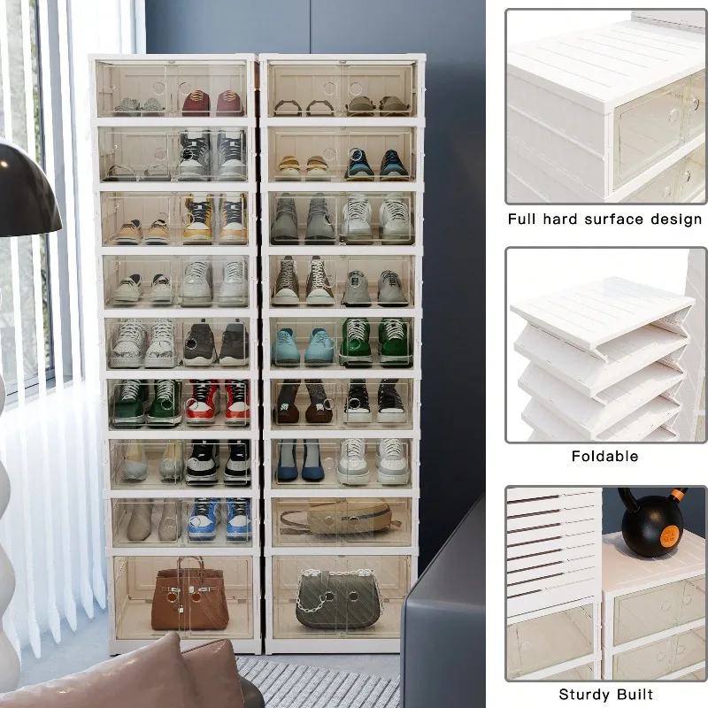 9 Tiers-36 Pairs Foldable Shoe Cabinet With Doors, Large Plastic Folding Shoe Cabinet, Easy Assembly Shoe Shelves Organizer For Entryway, Living Room, Household Storage And Organization - view 5