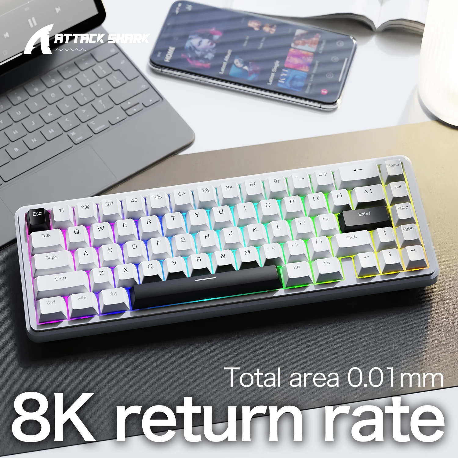 ATTACK SHARK X65 HE Magnetic Switch Keyboard 8000Hz 0.01mm Rapid Trigger Wired Gaming Keyboard PBT Keycaps RGB Esports Keyboard