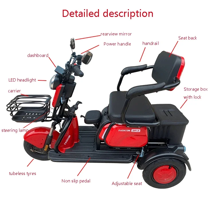 High-end modern style X3 electric tricycle 3 wheeled adult Chinese manufacturer adult passenger