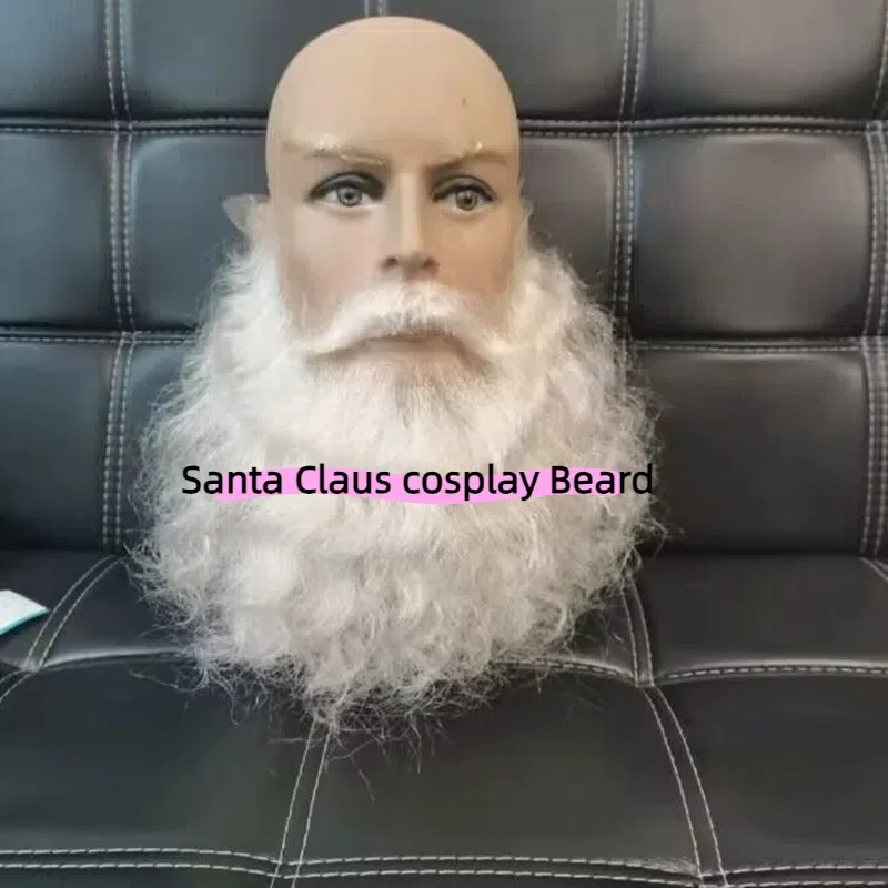 

High Quality Hand Made Santa Claus Beard Synthetic Hair Short Men White Hairpiece Accessories Christmas Cosplay Gift