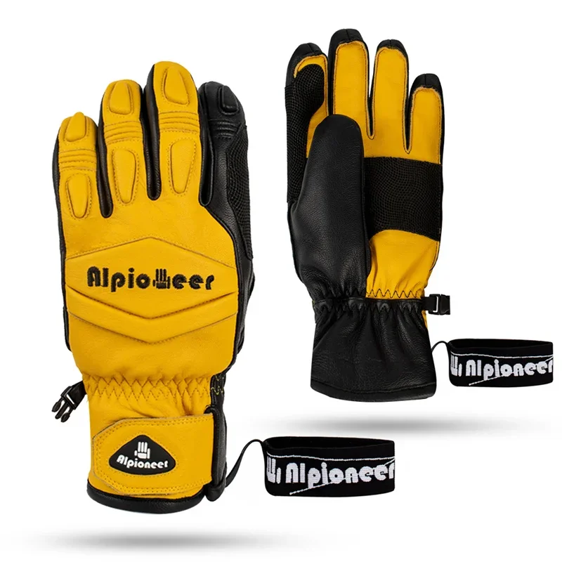 Guantes de esquí de cuero para hombres y mujeres, mitones de Snowboard, Guantes Térmicos impermeables de invierno para nieve, esquí, moto de nieve,