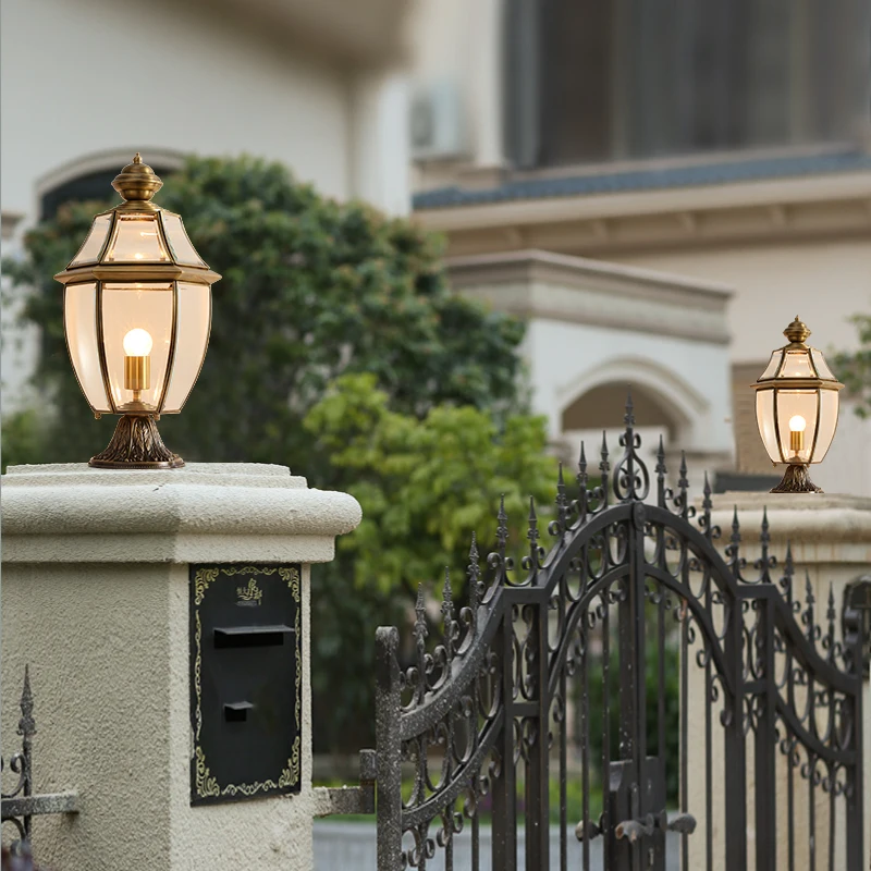 TEMOU Outdoor Classical Brass Garden Landscape Light Simple Patio Pillar IP65 Waterproof Retro Courtyard LED Post Lamp