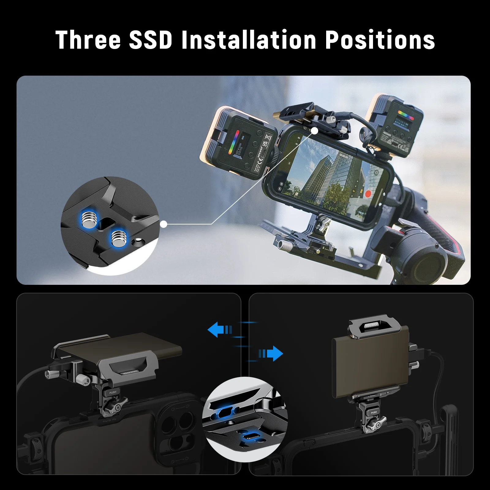 Держатель SSD Neewer, быстроразъемный кронштейн для SSD-накопителя, крепление для телефона, чехол для iPhone 15/16 Pro Max Samsung S24 Ultra T9 T7 T5 SanDisk