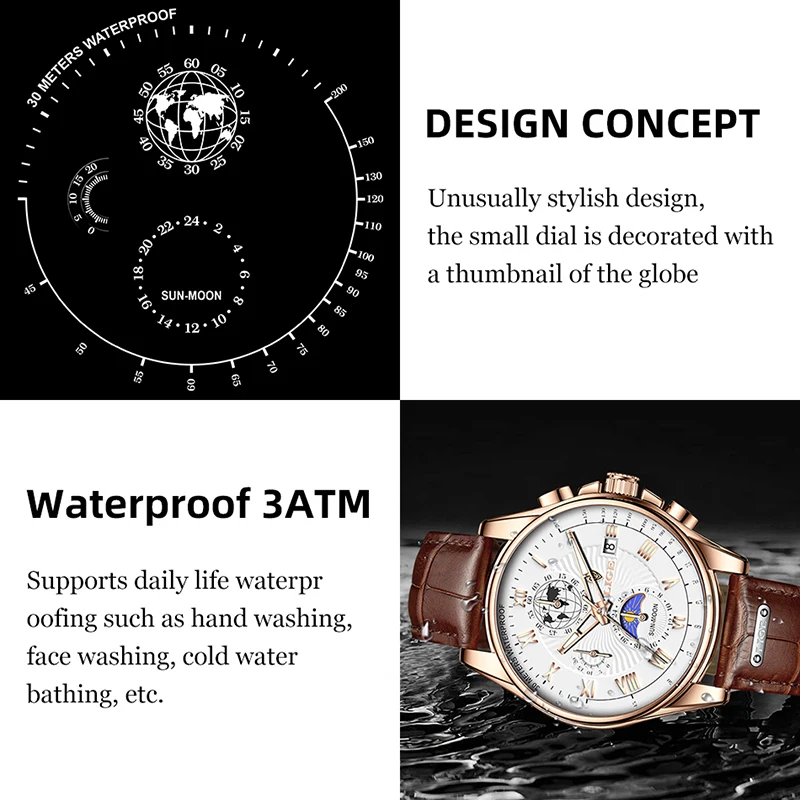 Watches Mens 2023 LIGE Top Brand Luxury Casual Leather Quartz Men\'s Watch Business Clock Male Sport Waterproof Date Chronograph