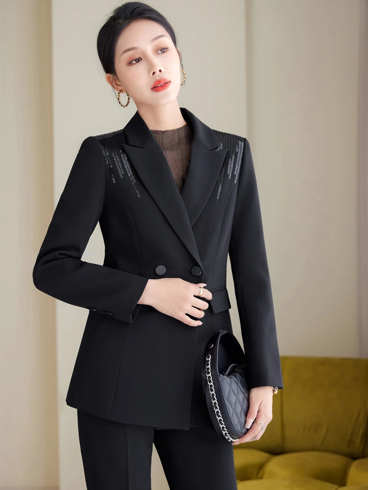 

Женский костюм Ele Bla Jaet, осенне-зимний комплект с широкими брюками, профессиональный комплект небольшого зроста, модный для поездок на работу