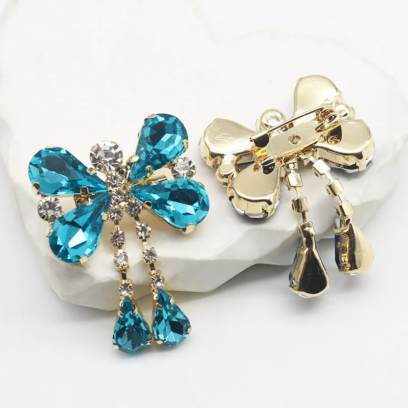 Crystal Rhinestone Butterfly Sweet Clothing Corsage Bow Tie Decoration Brooch Button Women's Knitwear DIY Accessories 5pcs