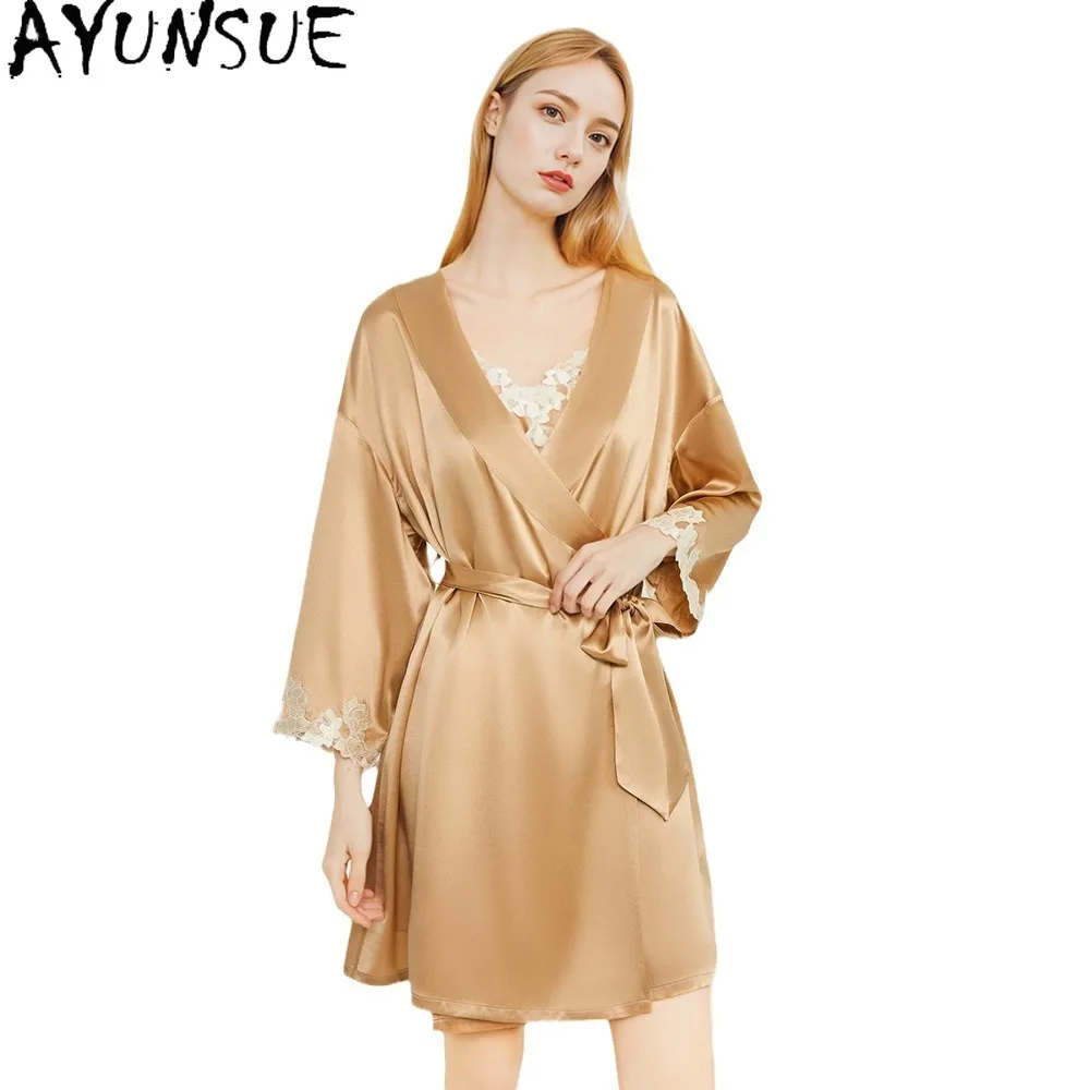 

AYUNSUE 19 мм 100% шелковый халат из тутового шелка для женщин, элегантная домашняя одежда для весны и лета, повседневные халаты для женщин, утренний халат