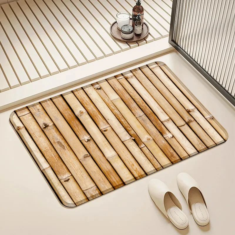 

Natural Bamboo Style Flannel Doormat Non-Slip Absorbent Soft Floor Mat for Entryway Bathroom Kitchen Home Decor Durable