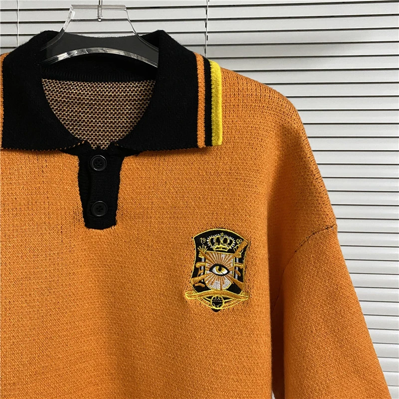 House of Errors trui streetwear trend contrasterend kleurenpatroon jacquard borduurlogo gebreid poloshirt met korte mouwen