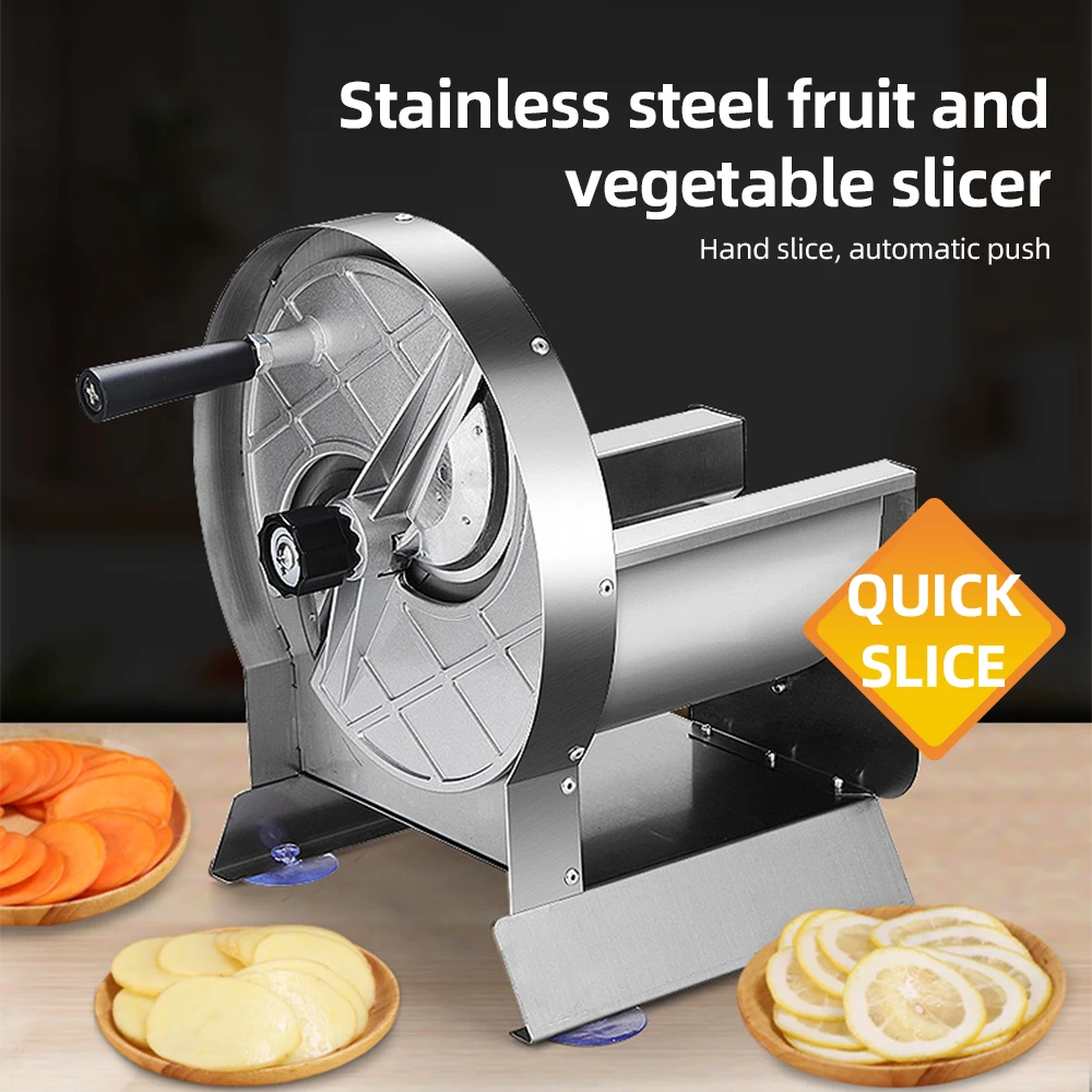 Stainless Steel Vegetable Slicer, 0.2-1mm Adjustable Thickness, Manual Cutter for Fruit Potato Lemon Onion Cabbage Tomato, Kitch