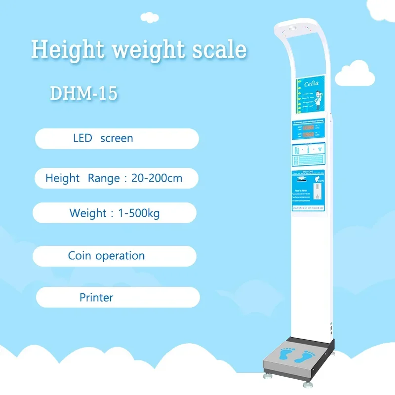 Báscula de altura ultrasónica DHM-15 Medida el peso y el peso con báscula que funciona con monedas