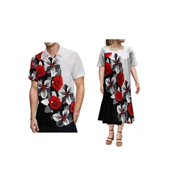 Hawaiian Fashion Couples Outfit Printed Style MUMU Polynesian Men Shirts Samoa Island Tribal Style Women Long Dress