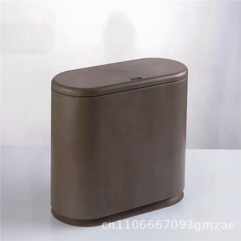 

Oval-Shaped Push-Top Trash Can 8L High-End Bathroom Gap Filler In-Stock Wholesale Plastic Storage Bin for Home Use -