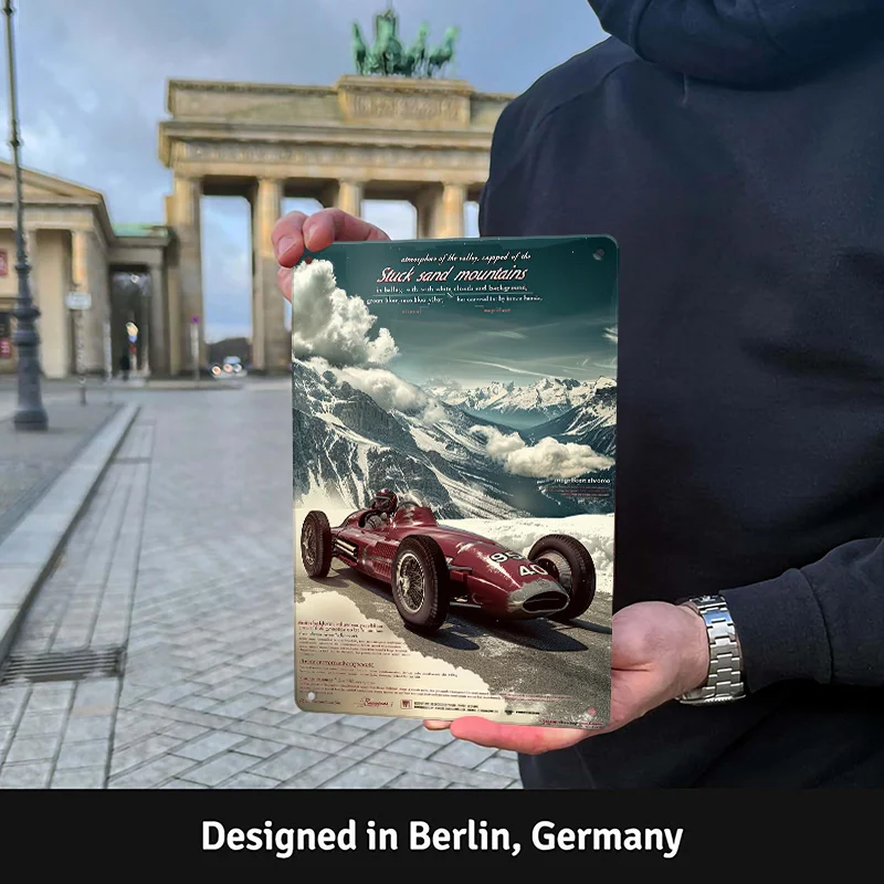 Vintage Art Deco Iron Wall Sign -  Berlin Brandenburg Gate & Historic Car Design, Wall-Mounted Home Office Decor, No Batteries N