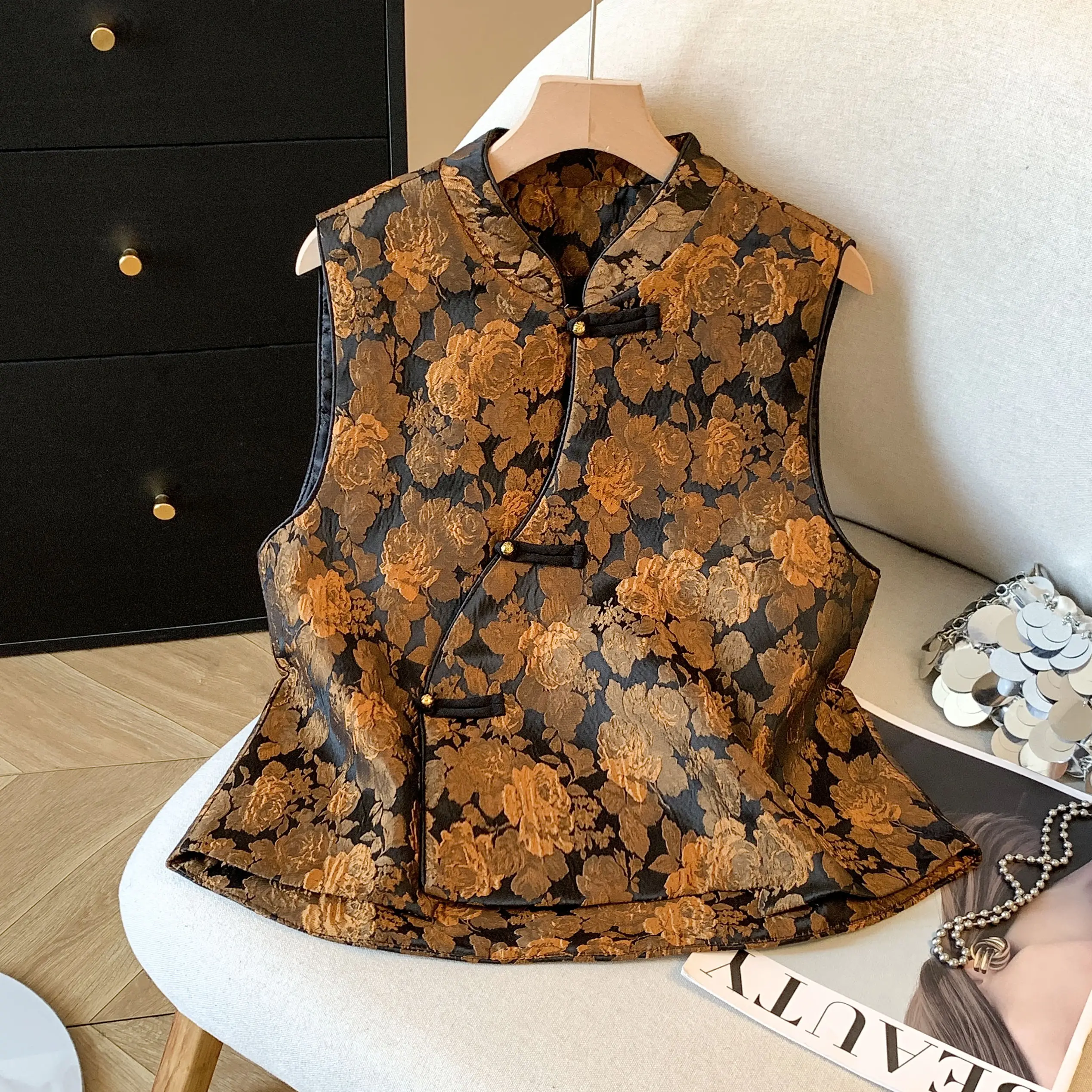 New Chinese Style Embroidered Loose Women's Vest Jacket Spring Fashion Retro Money Style All-Match Standard Fit Breathable