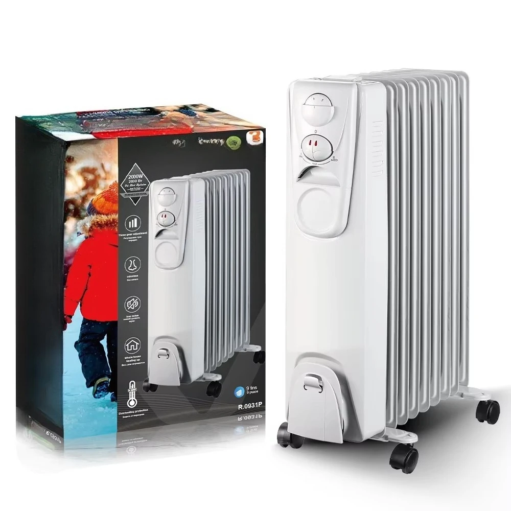 Oil Filled Radiator Radiador De Aceite 2000W Home Heater with Adjustable Thermostat Low Noise and Overheat Protection