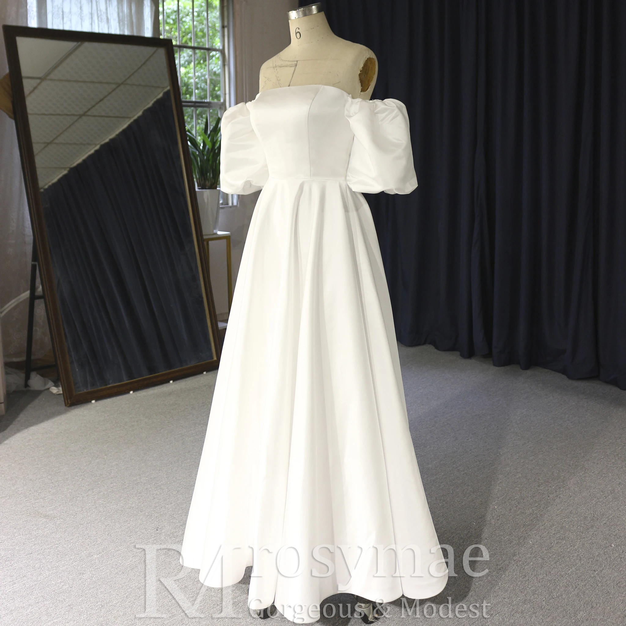 فستان زفاف Rosymae بطول الكاحل من الساتان على شكل حرف a عاري الكتفين فستان أنيق للعرائس فيستدوس دي نوفيا #6