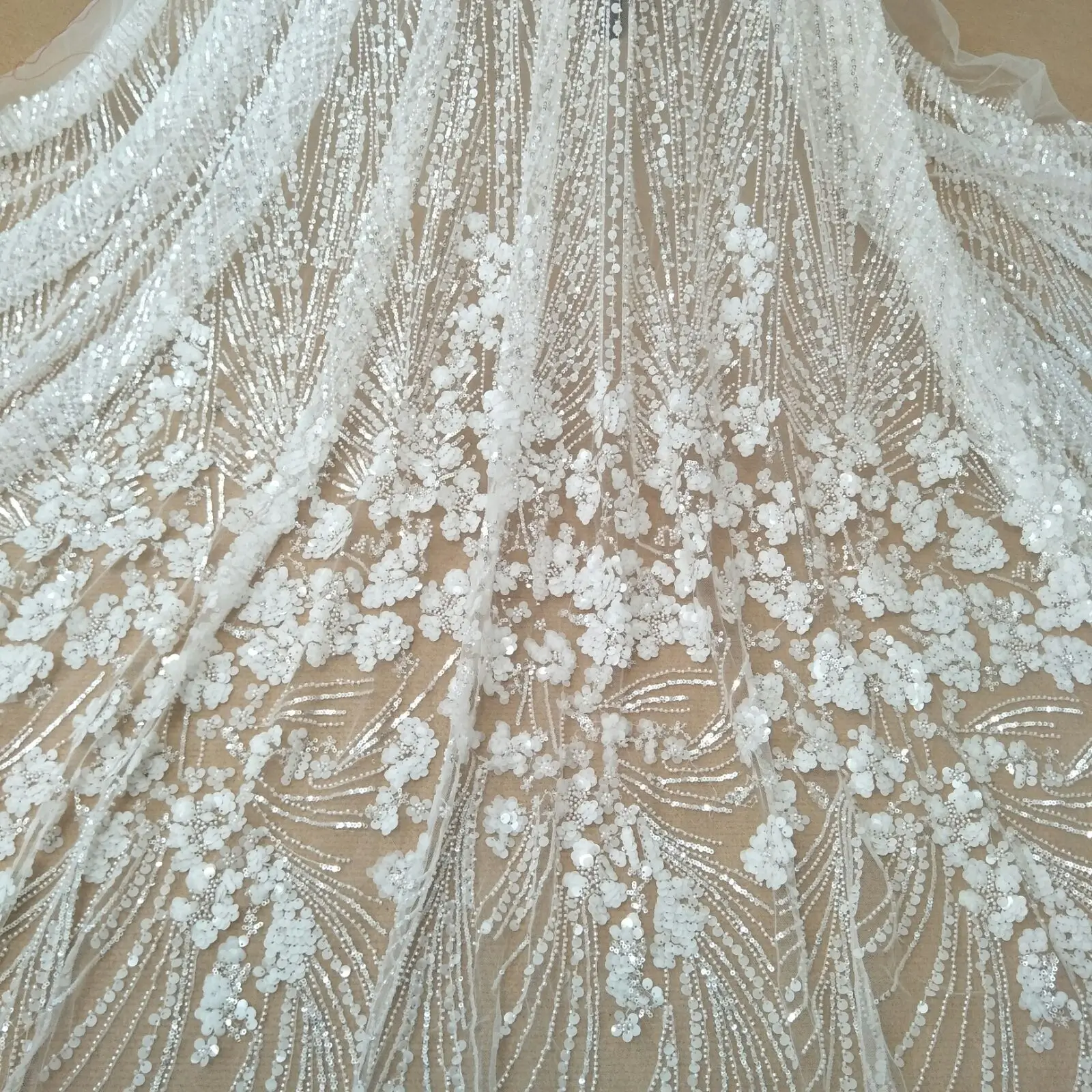 

bridal dress lace with beads 130cm width sequins lace sell by yard