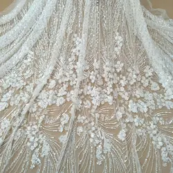 bridal dress lace with beads 130cm width sequins lace sell by yard