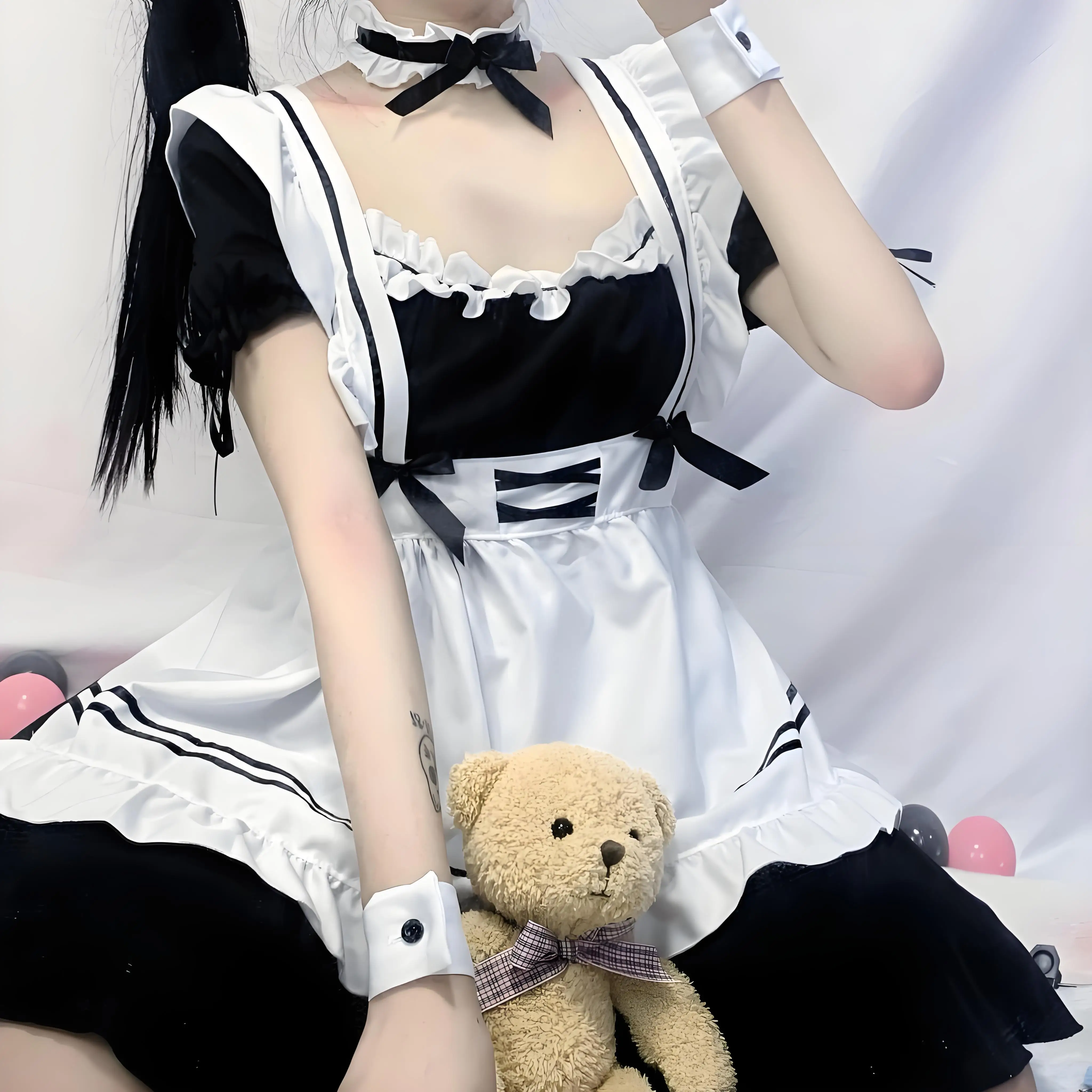 Cudowne ciepło na całym świecie Czerwone wino Sukienka pokojówki w kształcie serca Różowa spódnica Dziewczyna Śliczna sukienka pokojówki Cosplay Sukienka Lolita Kobieta