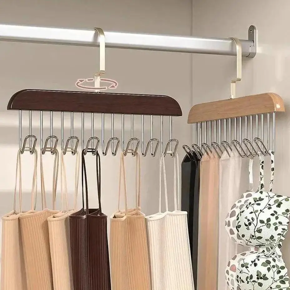 Practical New 2026 Solid Wood Hanger With 8 Hooks Multi-Purpose Closet Organizer For Bra Belt Scarf Home Storage Rack