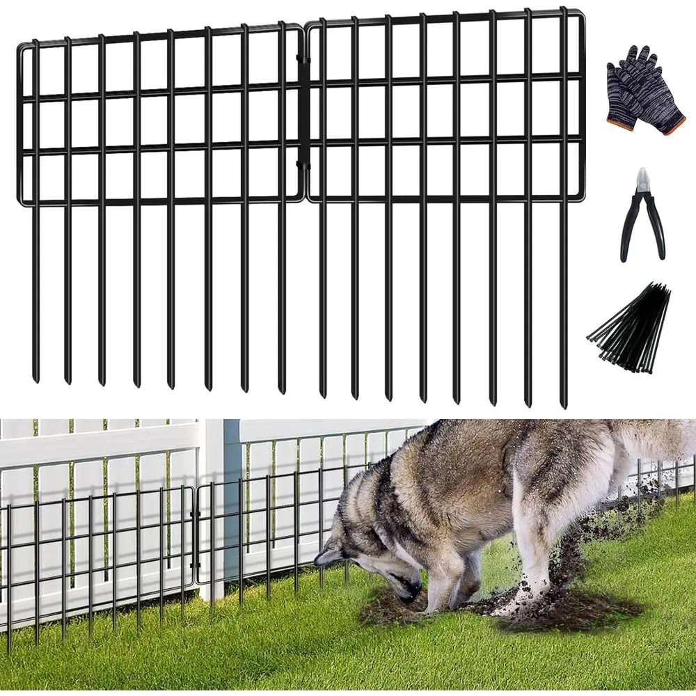 

25 Pack Animal Barrier Fences, 1.25in Gap No Dig Garden Fence for Dog Rabbit, 17in (H) X 27ft (L) Rustproof Metals Ground Defens