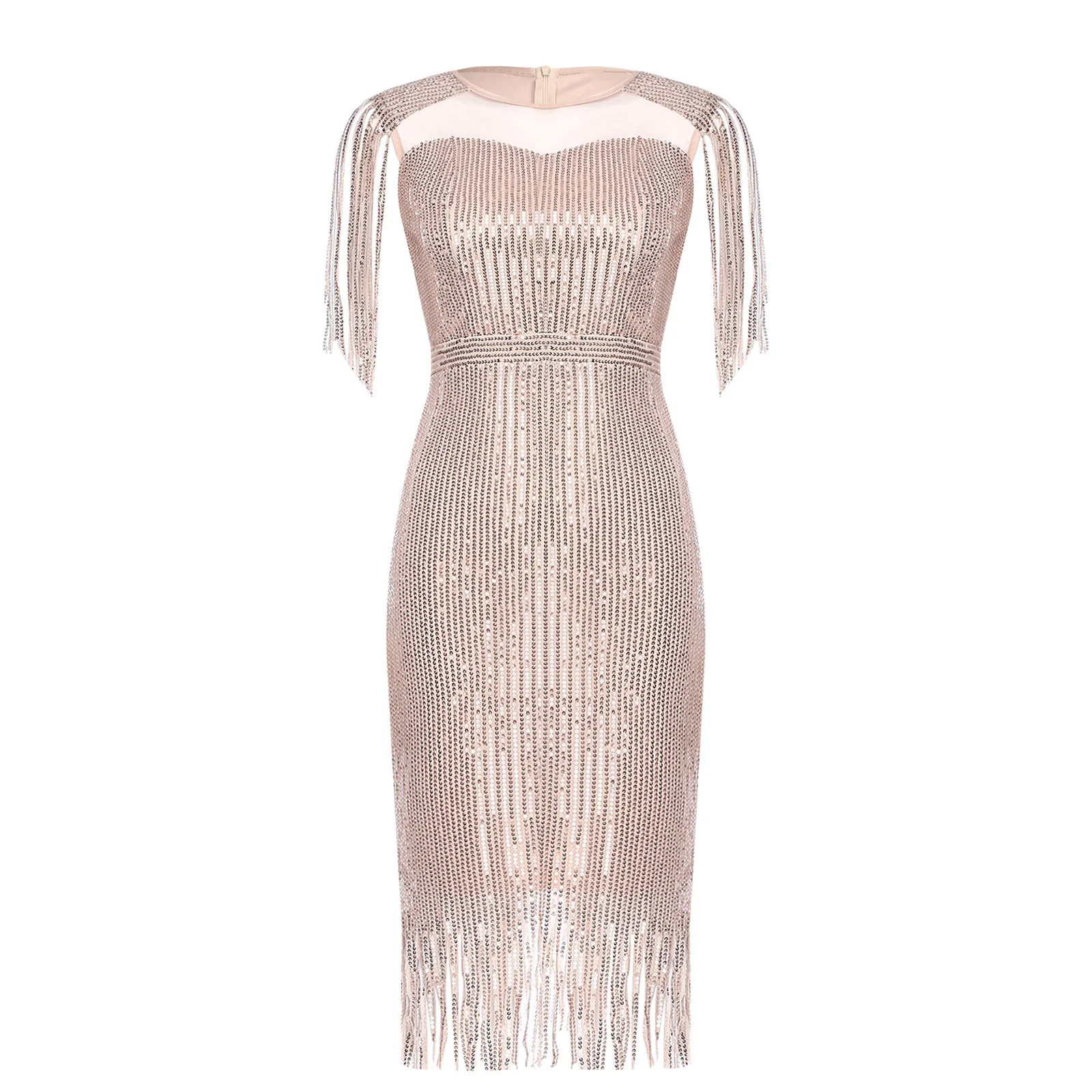 Prom Gown Women Elegant Sleeveless Slim-fit Sparkly Sequin Fringe Tulle Evening Dress for Cocktail Party Banquet Nightclub Dress