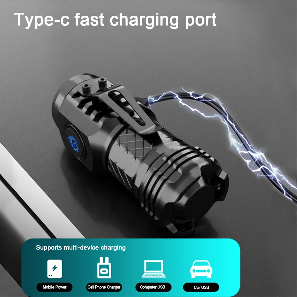 Jasne LED latarka 20W zewnętrzne Mini latarki USB wysokiej jakości przenośne Super jasna latarka do wędrówek na kemping