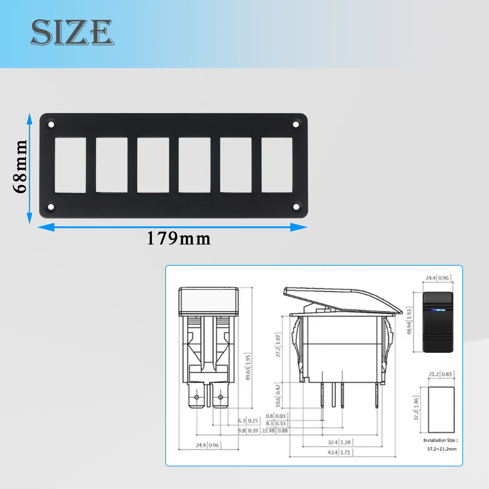12 فولت 20A 6 عصابة لوحة مفتاح متأرجح الأزرق مصباح ليد بار ON-OFF تبديل التبديل مقاوم للماء لسيارة قارب تخييم RV يخت UTV ATV شاحنة #4