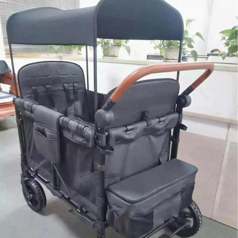 Outdoor Wagon Stroller 4 Seat with Full Canopy Camping Folding Wagon Stroller 4 Seater for Kids