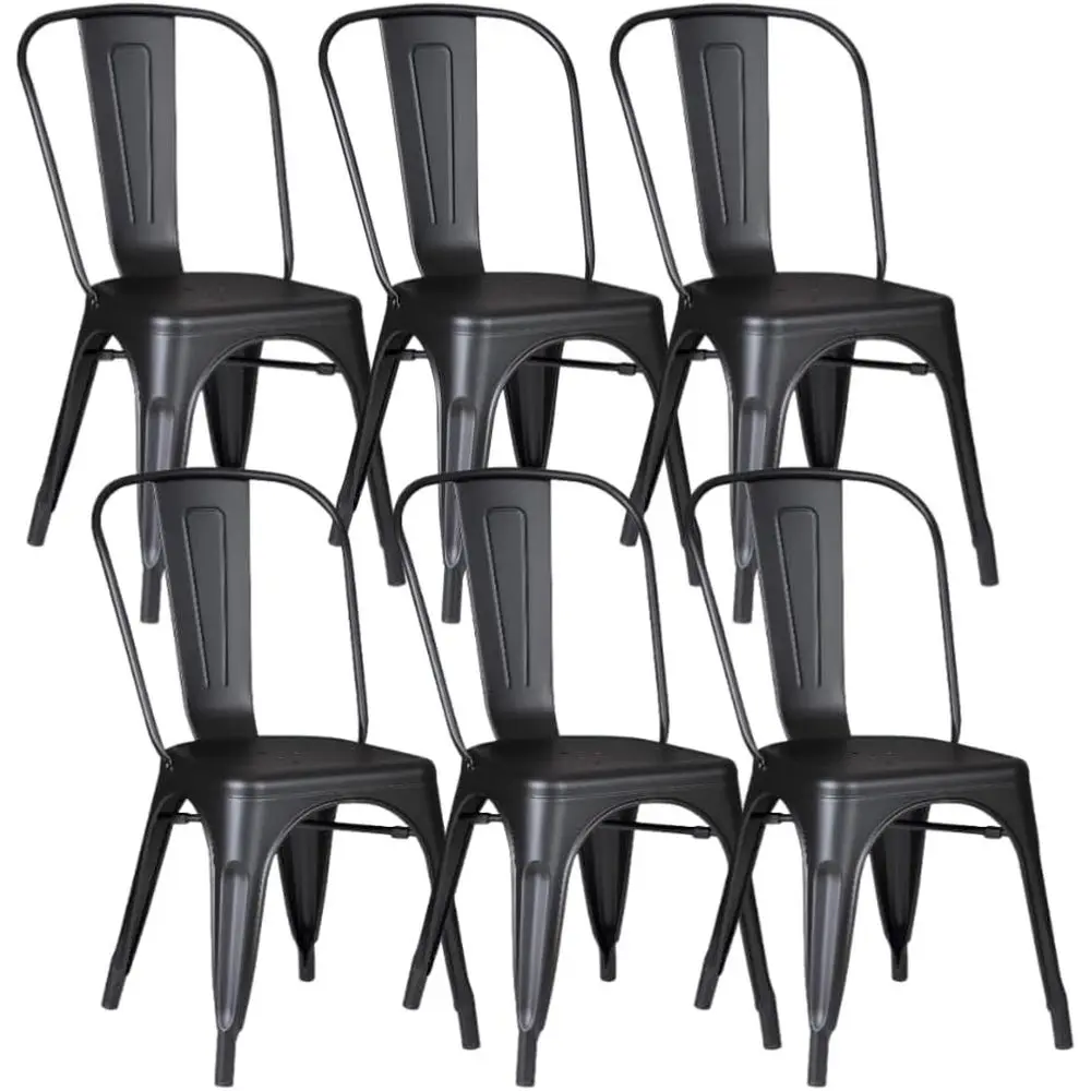

6-Piece Stackable Industrial Dining Chair Set, Matte Black for Kitchen, Dining Room, or Bistro