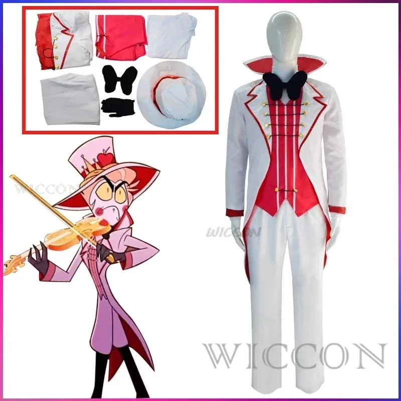 

Anime Hazbin Cosplay Lucifer Hotel Morningstar King Costume Hat Daddy White Suit Devil Hell Halloween Party Adult Men Costume