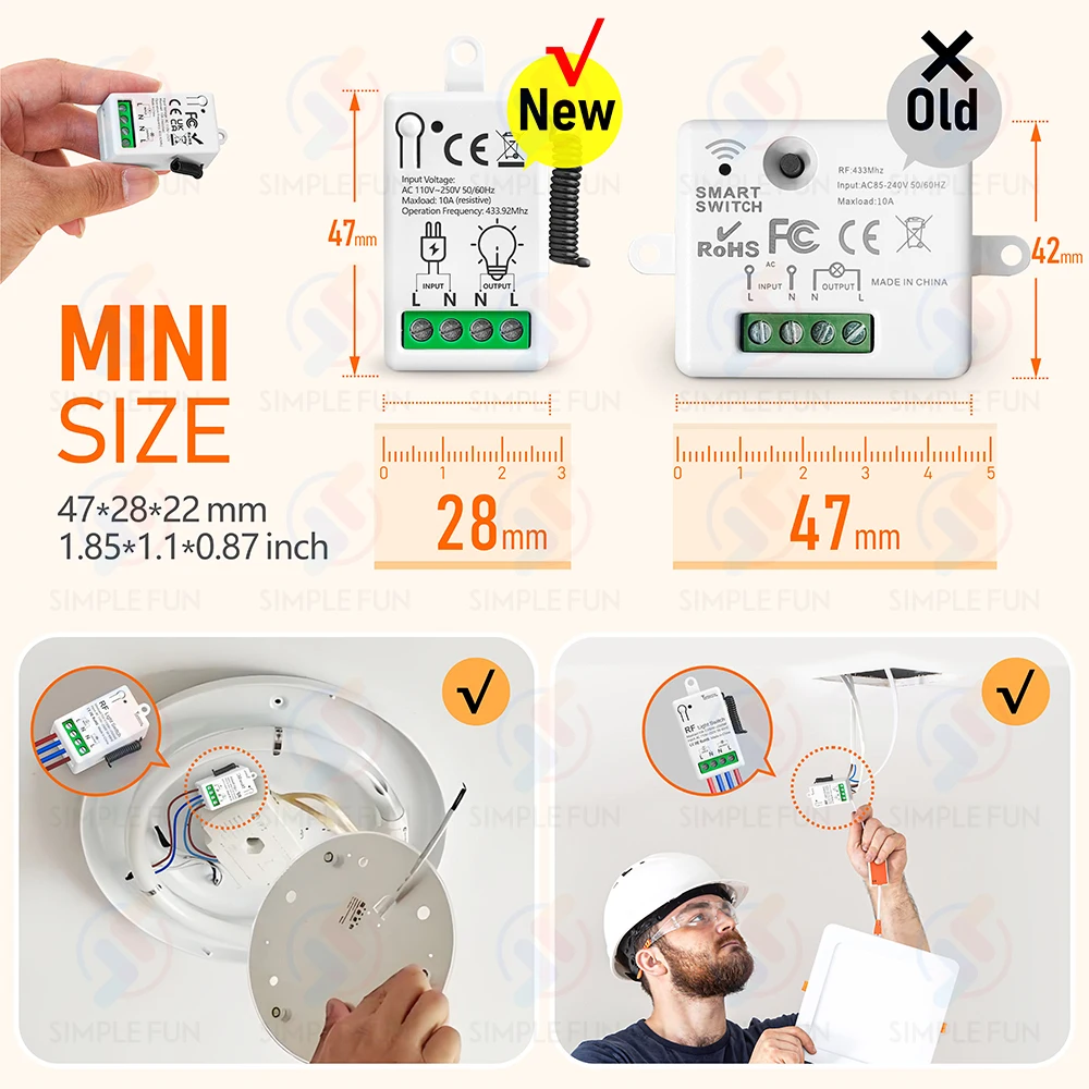 Bezprzewodowy przełącznik światła na podczerwień 433 MHz, 110 V 220 V 230 V, bezprzewodowy przełącznik dotykowy typu 86, mini moduł przekaźnika RF do lamp LED — zdjęcie produktu 5