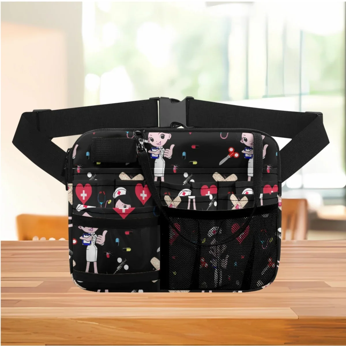 Cartoon Nurse Printing Belt Bag Adjustable Hospital Work Multi-pocket Medical Waist Bag Stethoscope Emergency Medicine Storage